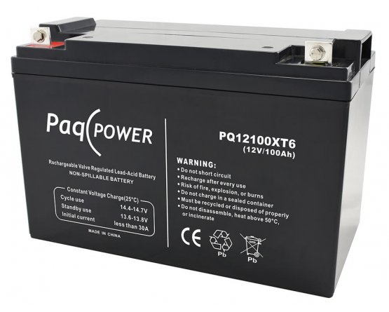 12V/100Ah PaqPOWER VRLA battery 10 years Extended