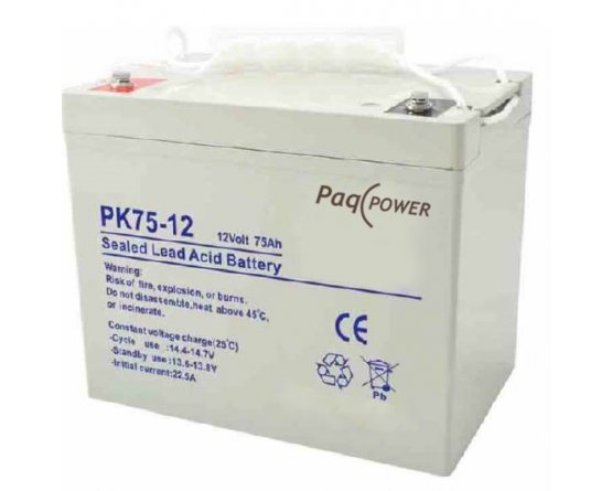 12V/75Ah PaqPOWER VRLA battery 10 years Extended