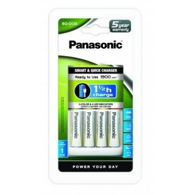 Panasonic charger BQ-CC55E with four batteries